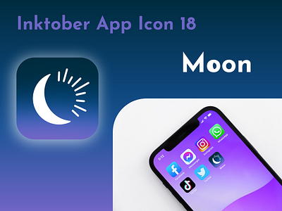 Inktober App Icon 18 - Moon 18 adobe xd app challenge draw gradient icon illustration inktober inktober2021 ipad logo moon night october procreate sky space ui ux
