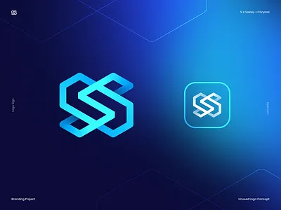 S + Galaxy + Crystal Logo app blockchain branding code coin crypto currency defi developer fintech for sale gradient icon letter s logo path software unused