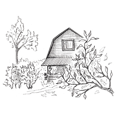 Rural landscape sketch. Hand drawn landscape with village house hand drawn house illustration ink landscape pencil rural sketch trees village