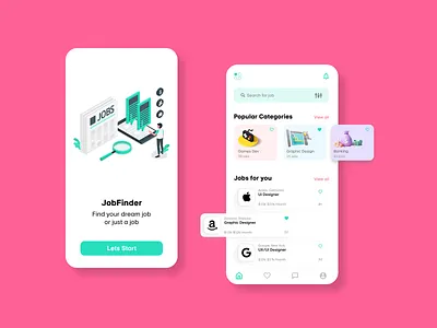Job Search App UI Design app colour design graphic design job layout design mobile mobile design search ui ui design website design