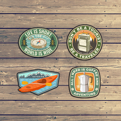 Life is Short the World is Wide adventure backpack badge camp camping coffee compass kayak kayaking logo outdoor patch sivvector