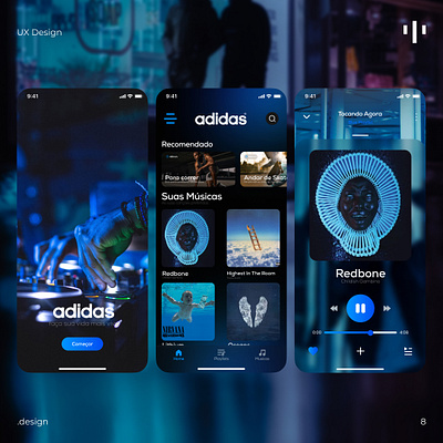 Adidas Music App + Figma Template adidas app black blue branding design figma instagram mobile music photography song spotify template ui unsplash ux