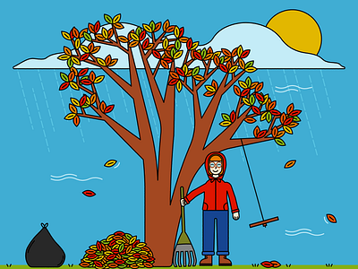 Pacific Northwest in Fall autumn fall glasses illustration illustrator leaves nature october pacific northwest person pnw rain rake red head sun trash vector wind yard yard work