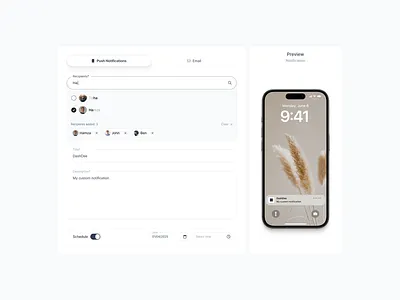 App Notification Scheduler dashboard design figma minimal modern sleek ui ux white widget