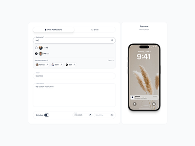 App Notification Scheduler dashboard design figma minimal modern sleek ui ux white widget