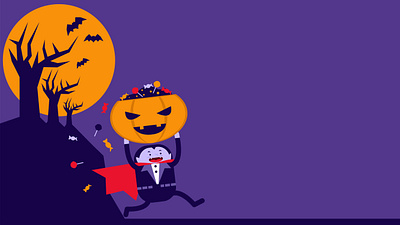 Cute Dracula running bring a lot of candy. background children book dracula halloween trick or treat vampire