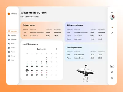 Holidaily desktop app 🌴| Dashboard | UX/UI Design app application blue booking dashboard design desktop app desktop app design desktop ui desktop ux illustration orange product design purple social ui ui design ux ux design white