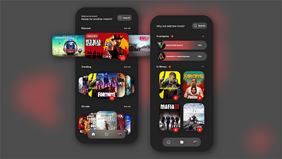 Game store app - Roca app black design game game app game download game launcher game library game store games library mobile mobile app mobile ui mockup prototype roca simple store ui