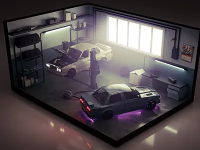 GARAGE 2021 blender bmw car diorama garage lighting low poly render