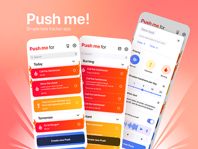 Push me! Simple task tracker app. branding card fire graphic design icons logo task tracker ui ux