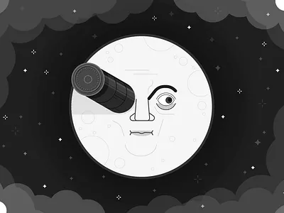 Moon collide face film moon retro rocket star vintage