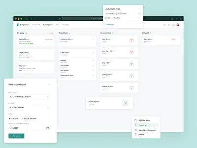 Compliance Fintech board app clean compliance control design finance fintech kanban subscription ux