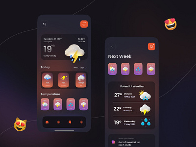 🌦️Wiindy - Weather Apps UI Kit Dark 3d dark ui figma graphic design temp ui ui ux user interface designm ux weather apps weather home weather ui wind