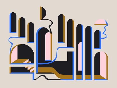 Digital Medley: Breakers Dawn & Dusk abstract arch arches architecture dali die cut digital art dream eastern escher fluid geometry illusion illustration melt minimal modern shape stairs