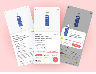 Cosmetic review app app beauty product cosmetic cosmetic review daily ui ios iphone 13 mobile design product screen review app ui design