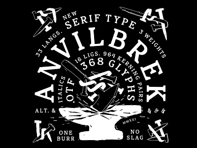 NOT FREE — Anvilbrek Typeface 3 weights anvil anvilbrek cross pein hammer durable font illustration not free oft serif solid strong sturdy type typeface typography