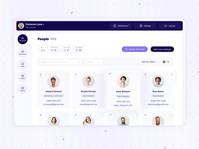 HR Automation Tool dashboard desktop employee employer header hr management hr platform left sidebar lilac planning purple recruitment recruitment tool tile cards users list violet