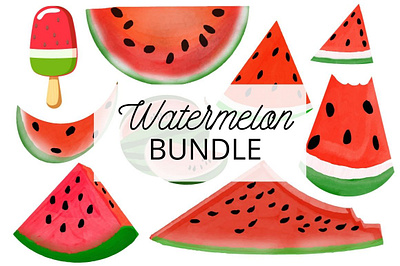Watercolor Watermelon Bundle design illustration llustration vector watercolor watermelon bundle