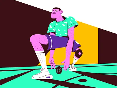 B-Ball Bandit 2021 athlete basketball character court design digital dribbble graphic hoop illustration nba shot sneakers sport