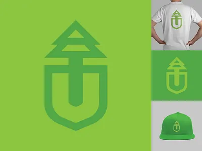 Ultra Landscaping Logo branding dig flat fresh graphic design green icon landscaping leaf lettermark logo outdoors shovel thick tree vector