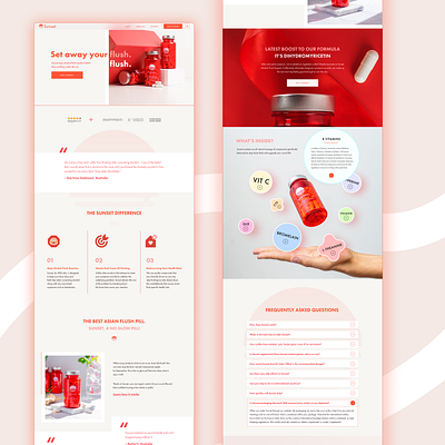 Web Design: Landing page for Sunset (Redesign V0.0) alcohol faq features fresh fun graphic design home page landing page modern pill red redesign sunset testimonials ui user experience user interface ux web website design