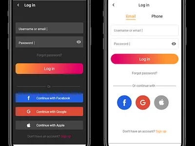 UX Design Log in screens app design ui ux
