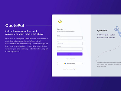 QuotePal blinds clean design curtains estimations figma invoicing user interface ux design visual design