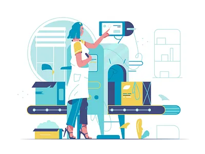 Conveyor app background branding business cartoon design flat hand icon illustration internet logo person technology ui vector woman
