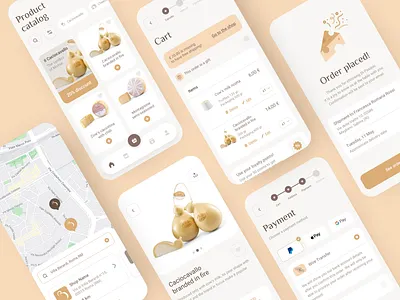 e-Commerce App Cheese Catalog add product buy product cards catalog categories checkout cheese dairy ecommerce map order payment place an order store locator success screen