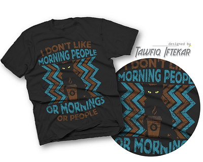 I don't like morning people- Cat & Coffee black cat cat catcoffee coffee illustrator morning coffee t shirt design