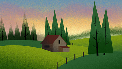 Cabin at Sunset illustration