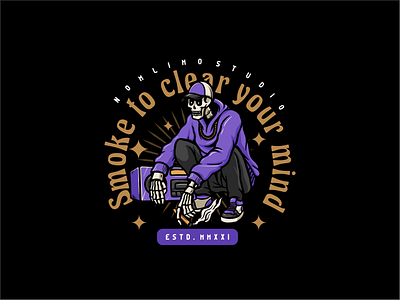 Skull Enjoy Song And Relax Smoke alone badge cartoon ciggarette distressed enjoy hype illustration logo music old radio retro skull smoke street stylish tshirt design typography vintage
