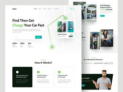 Ecos⚡️- Electric Car Charging Station design electric electriccar ev evcharge landingpage ui uidesign uiux ux webdesign
