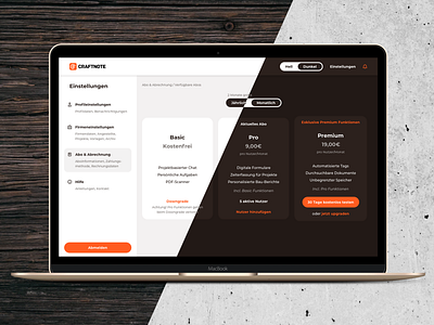 Craftnote webapp app dark mode design experience interaction interactiondesign interface interfacedesign landing list mobile orange page pricing screendesign ui user ux webapp website