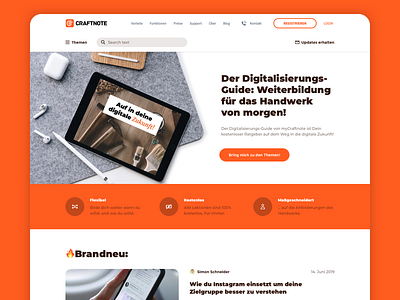 Craftnote DigiGuide blog design education experience homepage interaction interactiondesign interface interfacedesign landing landingpage orange page screendesign ui user ux web webdesign website