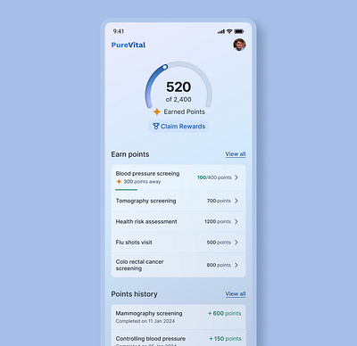 Health Rewards App UI app ui health mobile app ui