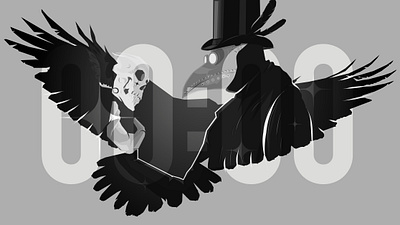 Game Over art artist beautiful bird black and white dark design digital art digital illustration grayscale illustration raven wallpaper warrior