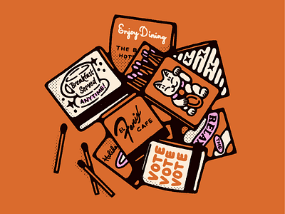 inktober 18 ✿ match icon illustration inktober lettering lucky cat match matchbook matched restaurant retro vintage vote