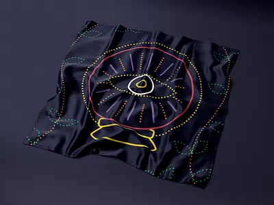 The eye - silk scarf V.2 blue branding eye fashion flat illustration logo mockup prototype scarf silk yellow