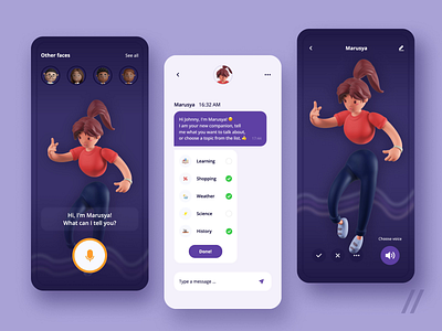 AI Chat Bot App 3d animation app assistant bot chat chat bot chatbot design illustration live chat mobile mobile app design mvp online purrweb react native startup ui ux