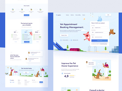 Pet Petan Landing Page Design 🐳 animal blue booking cat chart clinic dashboard desktop dog icon illustration landing minimal mobile orely pet platform ui vet website