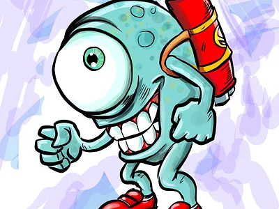 Monster with a rocket on his back cartoon character humour illustration