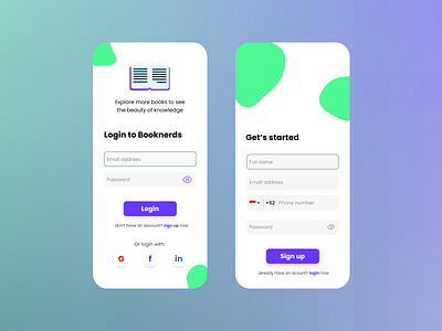 Booknerds | Book Discovery App 3d aplikasi buku book book app daftar design design inspiration graphic design illustration login masuk mobile portfolio register sign in sign up ui ux vector visual design