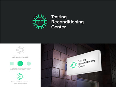 Testing Reconditioning Center abstract black brand branding green hexagon identity initial logo minimalist mobile monogram phone polygon repair