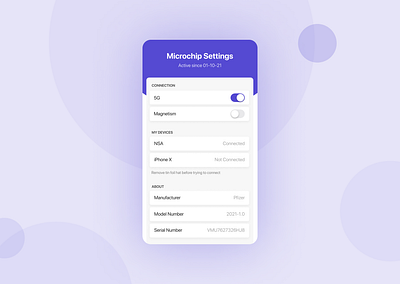 Microchip Settings - Daily UI 007 app settings conspiracy theory contraversial covid vaccine covid19 daily 100 daily ui daily ui 007 daily ui settings dailyui dailyui007 microchip mobile settings satire setting ui settings ui ux vaccine vaccine microchip