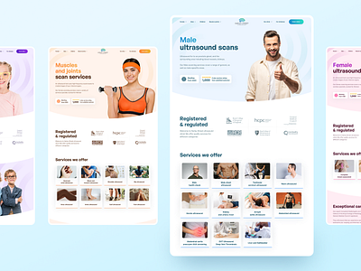 Harley Street website. Ultrasound services blue branding children clean clinic corporate fashion gradient medicine orange products purple service typography ui ux