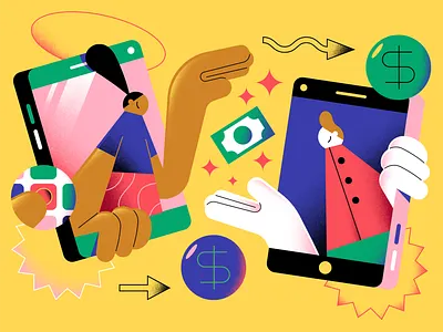 The Washington Post - Tipping app character editorial illustration money phone tipping