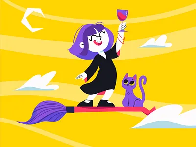 Witch_2 broom cat characterdesign halloween illustration moon vine wirch
