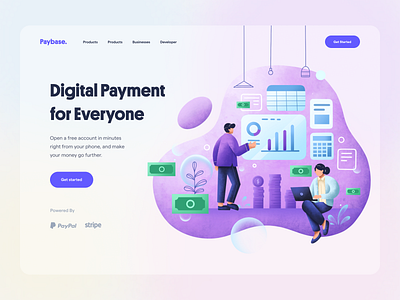 Paybase - Hero Illustration app bank brand branding design ewallet finance financial fintech flat graphic design hero illustration mobile money pay ui uidesign ux vector