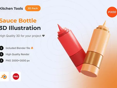 Sauce Bottle 3D Kitchen Object 3d 3d animation 3d art 3d icon 3d icons 3d illustration animation app concept design graphic design icon icon design icons icons design illustration logo motion graphics page ui